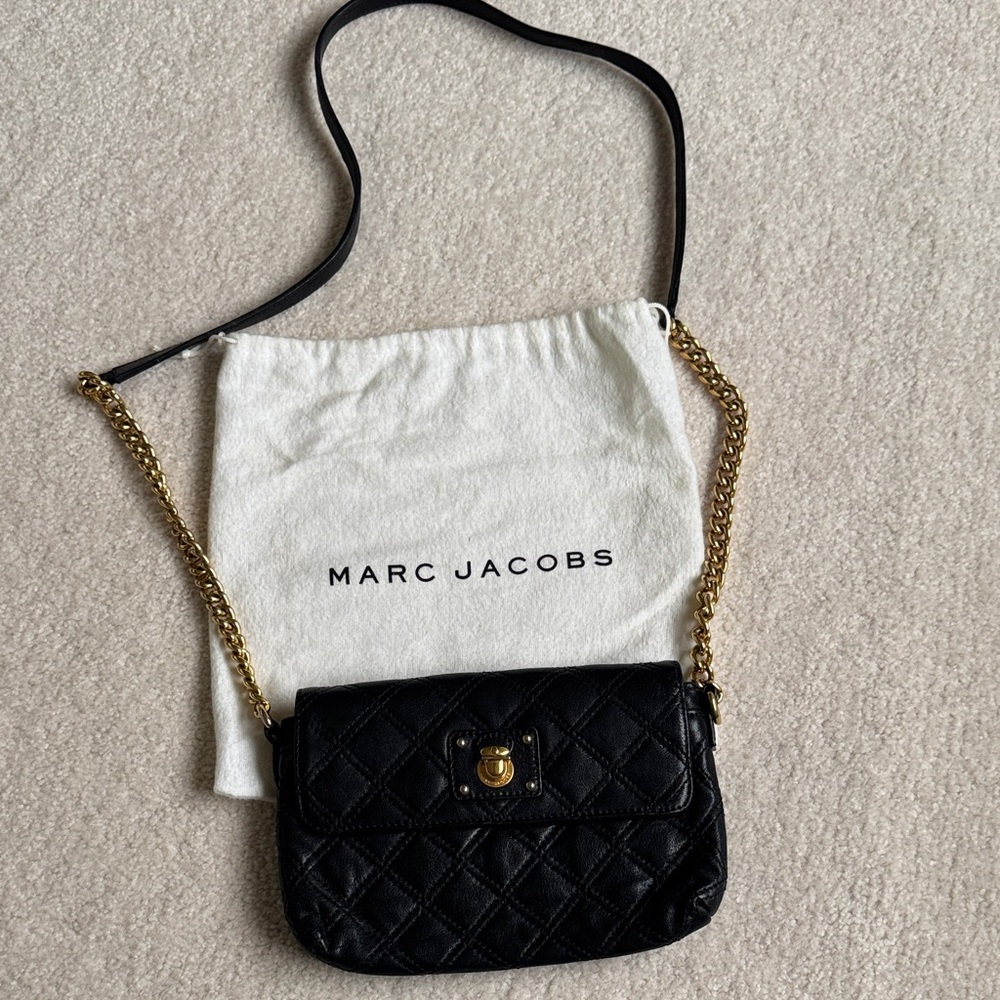 Vintage Marc Jacobs Black Leather Quilted Crossbody Bag with Gold Hardware